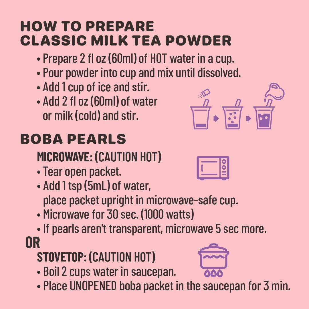 YULU FOODS Boba Bundle Kit - 10 Servings Instant Bubble Pearl Variety Milk Tea with Brown Sugar Tapioca Pearls - Includes Paper Straws