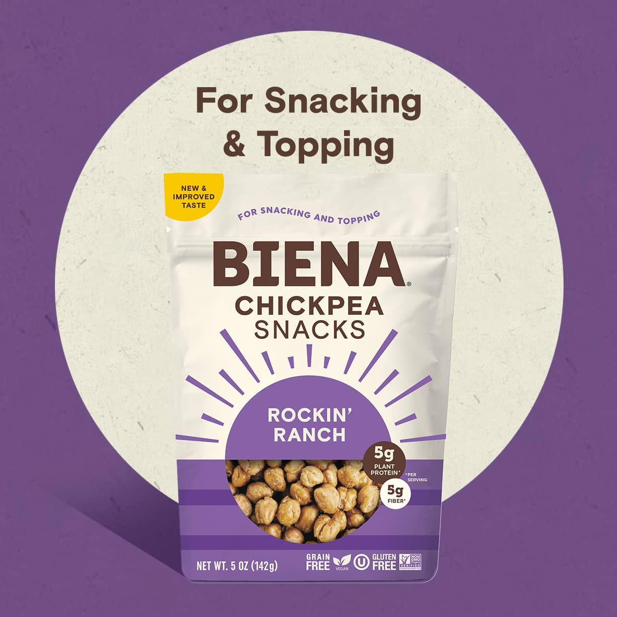 Biena Crispy Roasted Chickpea Snacks, Rockin Ranch, High Protein Snacks, High Fiber Snacks, Gluten Free, Plant-Based, Non-Gmo, H