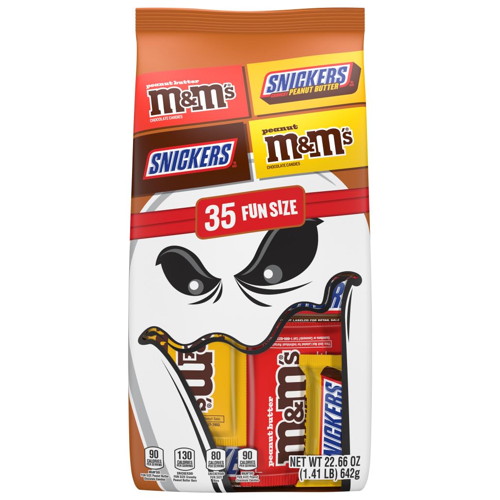 M&MS Peanut, SNICKERS Crunchy & SNICKERS Original Fun Size Trick or Treat Individually Wrapped Milk Chocolate Halloween Candy V