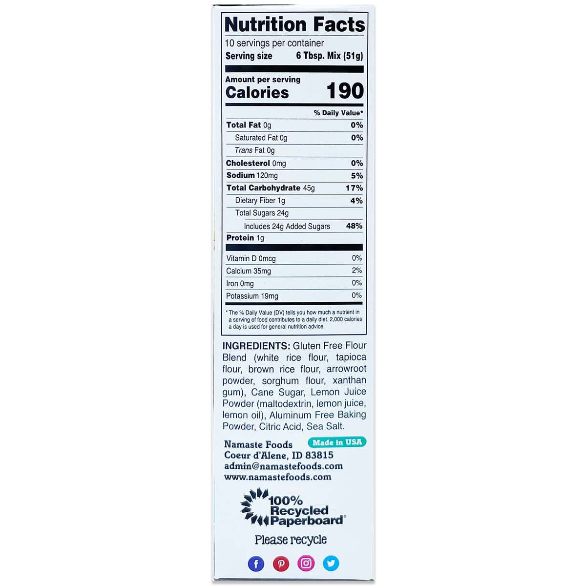 Namaste Foods Gluten Free Lemon Poundcake Mix, 18 Oz.