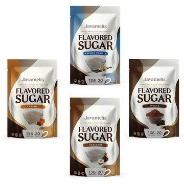 Javamelts Variety Caramel, French Vanilla, Hazelnut, Mocha Flavored Sugar, Add Flavor To Your Coffee Or Tea, Or When Baking Swee