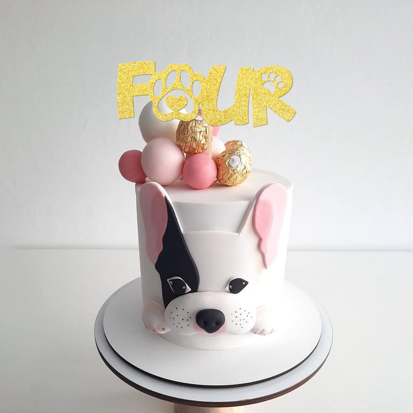 1 Pcs Four Cake Topper Gold Glitter 4 Years Old Birthday Dog Paw Cake Pick For Puppy Dog Let'S Pawty Theme Kids Boys Girls 4Th B