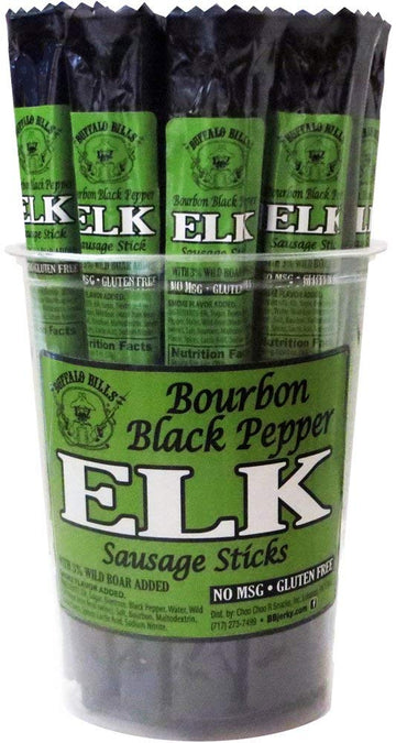 Buffalo Bills Bourbon Black Pepper Elk Exotic Game Sticks (15 Sticks Per Tub)