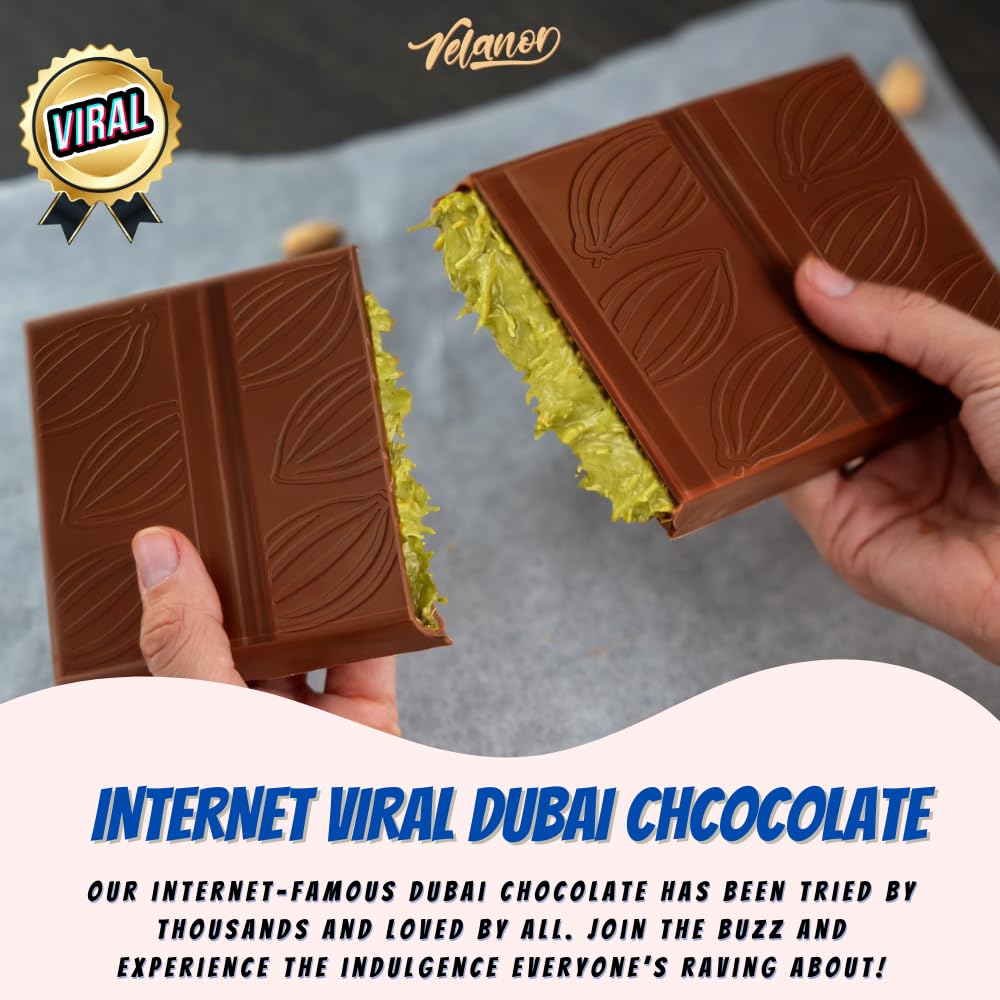 Dubai Chocolate Bar Pistachio, Premium Milk Chocolate 7Oz, Pistachio Cream With Kataifi Shredded Phyllo Dough, Viral Dubai Knafe