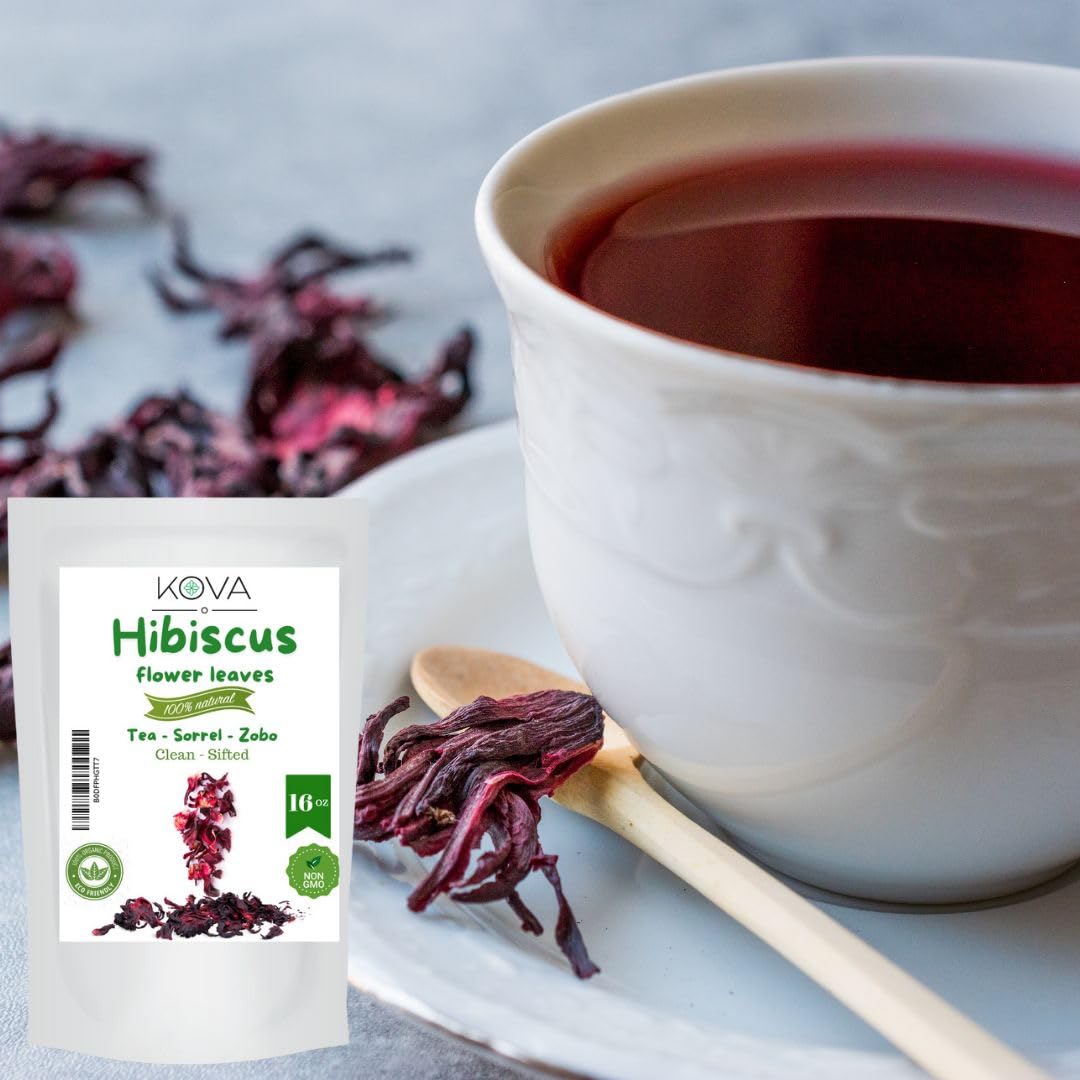 Kovafood Dried Red Hibiscus Flowers, Sorrel Leaves, Zobo Leaves I Organic I Non-Gmo I Washed And Sifted - 16Oz (1 Lb)