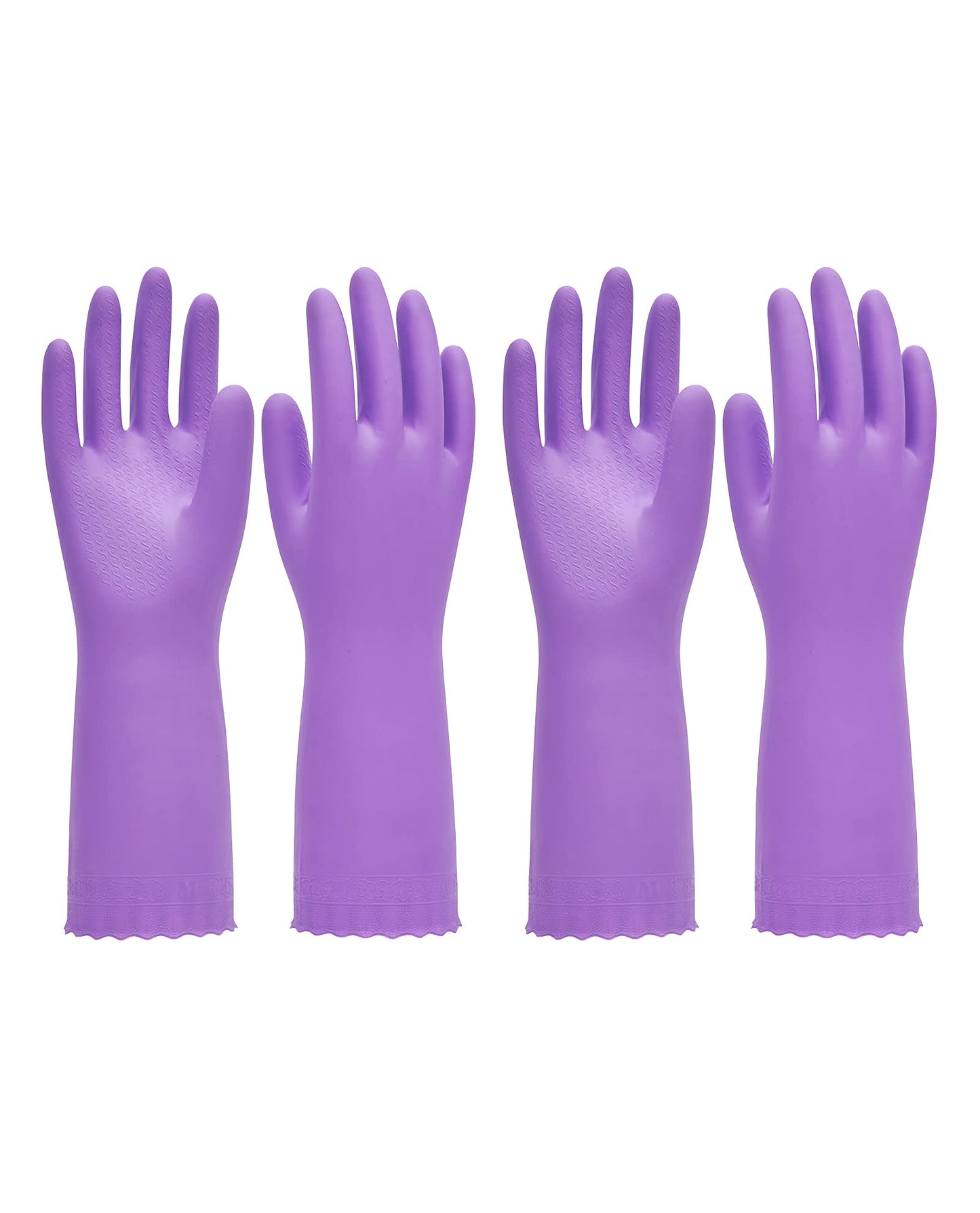 Pacific Ppe 2 Pairs Reusable Dishwashing Cleaning Gloves With Latex Free, Cotton Lining, Kitchen Gloves, Purple, Large