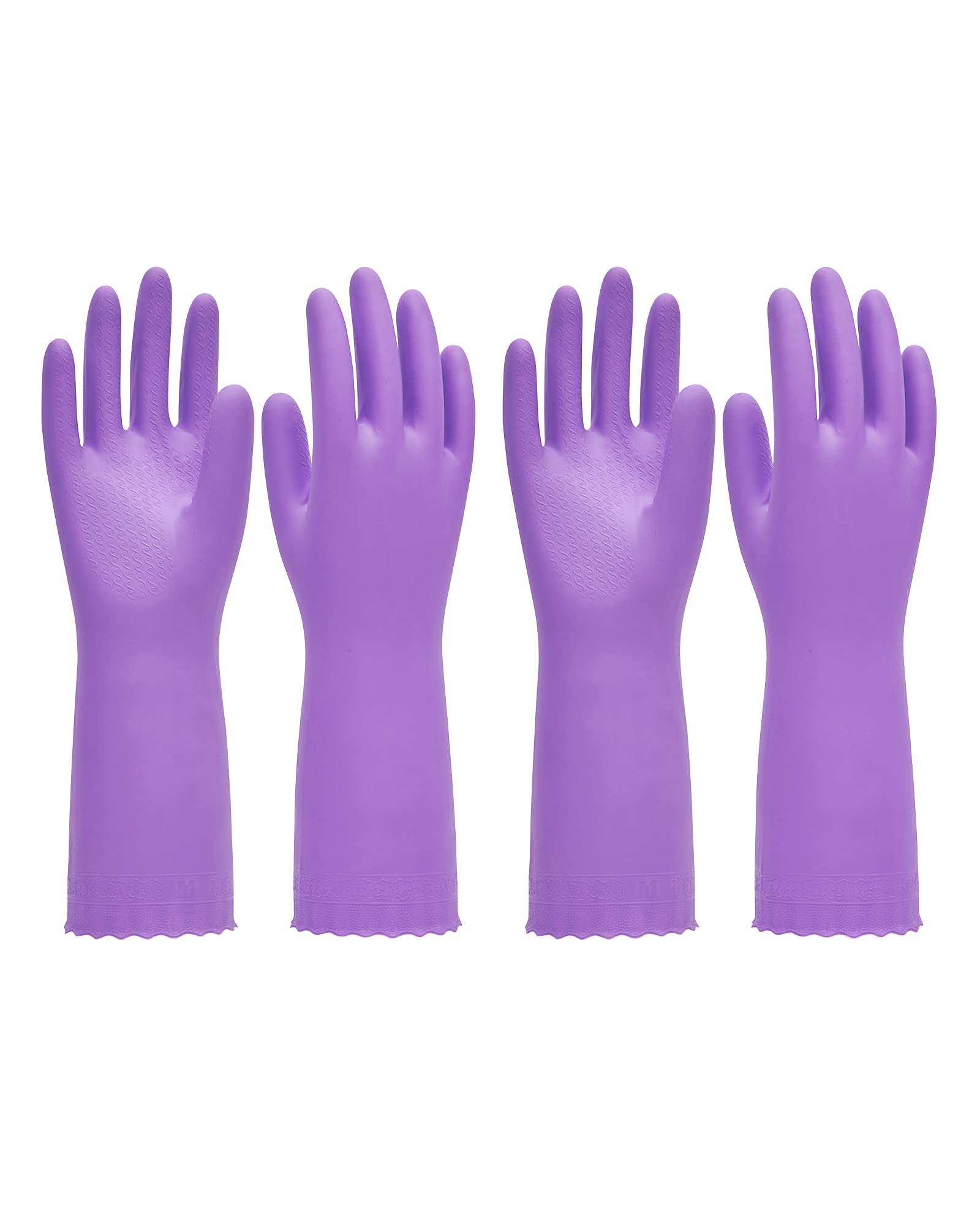 Pacific Ppe 2 Pairs Reusable Dishwashing Cleaning Gloves With Latex Free, Cotton Lining, Kitchen Gloves, Purple, Large