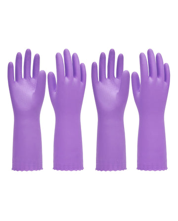 Pacific Ppe 2 Pairs Reusable Dishwashing Cleaning Gloves With Latex Free, Cotton Lining, Kitchen Gloves, Purple, Large