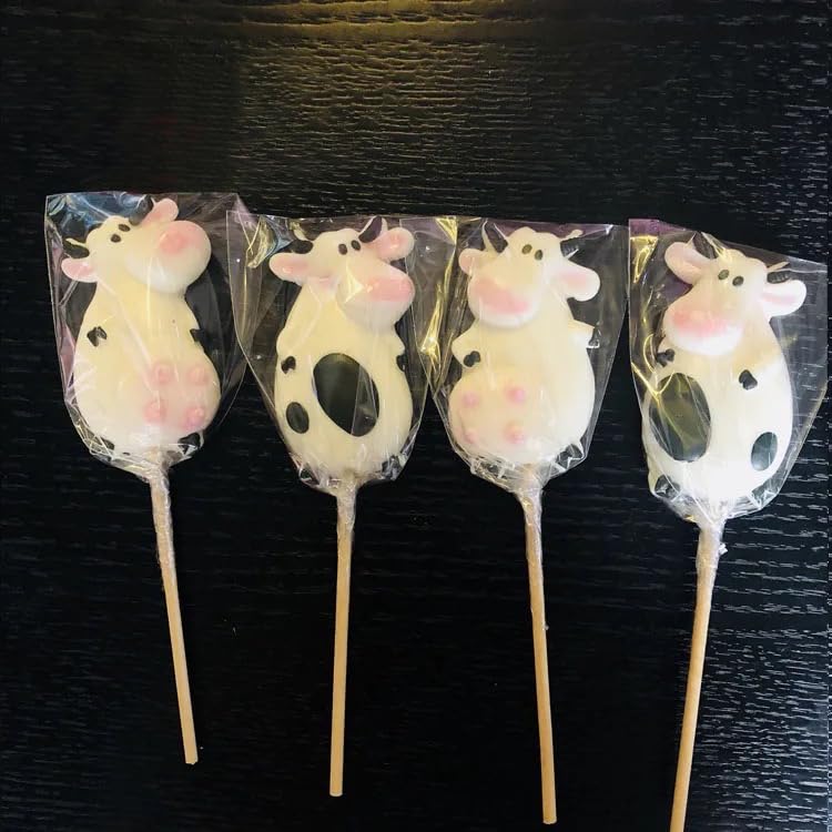 Cow Candy Lollipops - 12 Suckers Individually Wrapped - Great For Cow Party Favors - Super Cute For Baby Shower Decorations - Fa