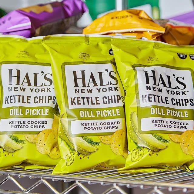 Hal'S New York Kettle Cooked Gluten Free Dill Pickle Flavored Potato Chip Crisps, 2 Oz (Pack Of 24)