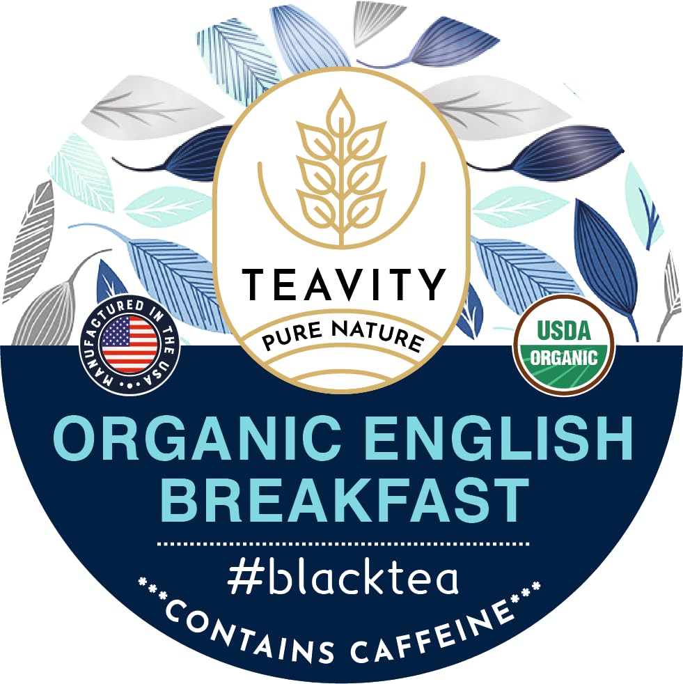 Teavity Organic English Breakfast Tea Pods - Unsweetened Black Tea for Keurig, 12 Count