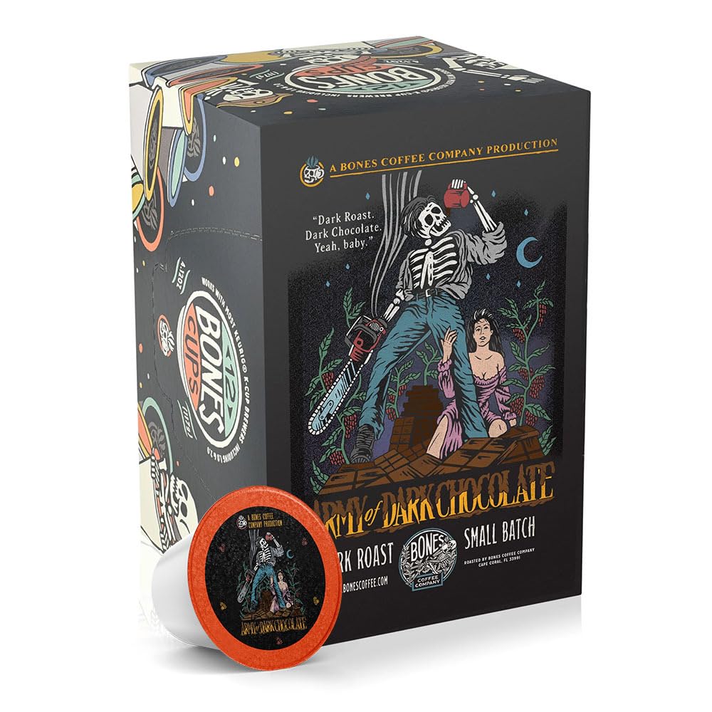Bones Coffee Company Army Of Dark Chocolate Bones Cups Single-Serve Coffee Pods, Flavored Keurig Coffee Pods, 1.0 & 2.0 Keurig C