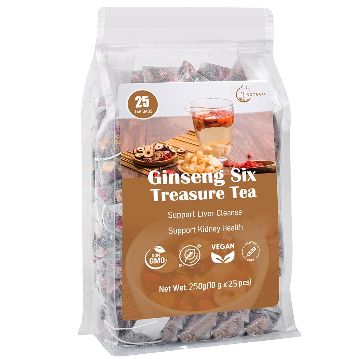 Kidney Tea Formula Flavor Blendseng Six Treasure Tea  Liver And Kidney Care Tea  Pure Chinese Herbal Medicine Five Treasures Tea  Mens Herbal Tea  6 Precious Ingredients Formula (25 Bags/1 Pack)