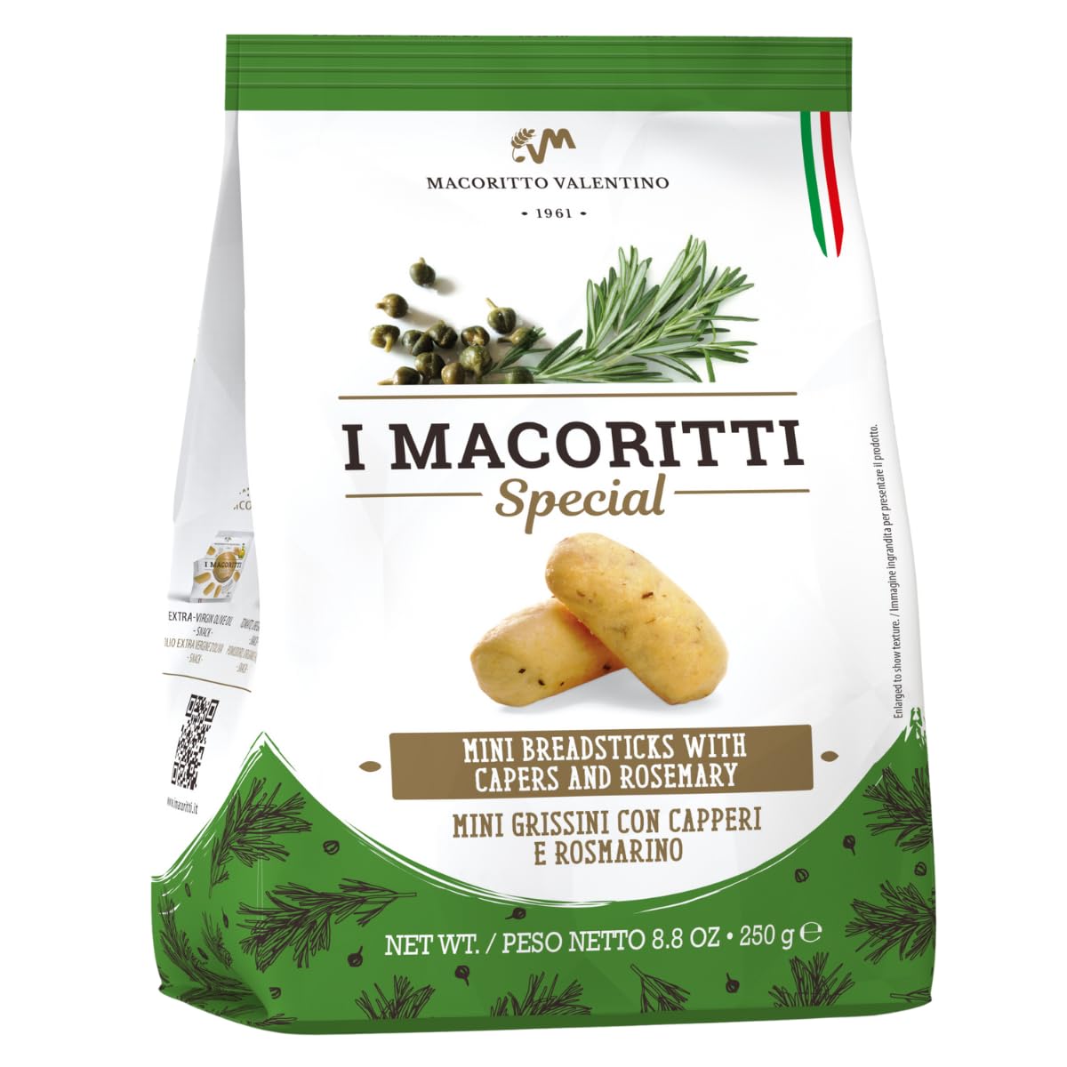 I Macoritti Special Breadsticks With Rosemary And Capers | Dip & Bread Sticks Snacks - Authentic Italian Bread Snack  Oven-Baked  Made In Italy - 8.8 Oz