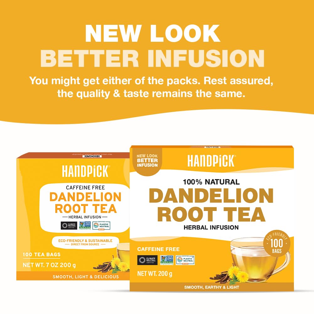 HANDPICK Dandelion Root Tea Bags - Natural Herbal Tea, Caffeine-Free, 100 Count