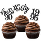 BCHOCKS 24 Pcs Cupcake Toppers - Black Glitter for 30th Birthday Party Decorations