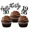 BCHOCKS 24 Pcs Cupcake Toppers - Black Glitter for 30th Birthday Party Decorations