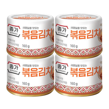 Jongga Stir-Fried Can Kimchi (Pack Of 4), Shelf Stable Canned Kimchi, Spicy Korean Authentic Fermented Pickled Cabbage, Perfect