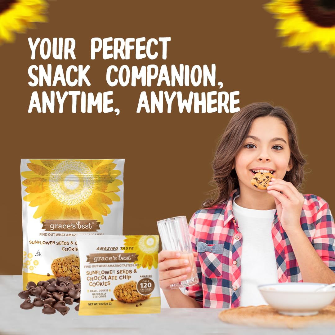 Graces Best Cookies - Sweet and Crunchy Snack - Sunflower Seeds & Chocolate Chips - Pack of 2 (12oz)