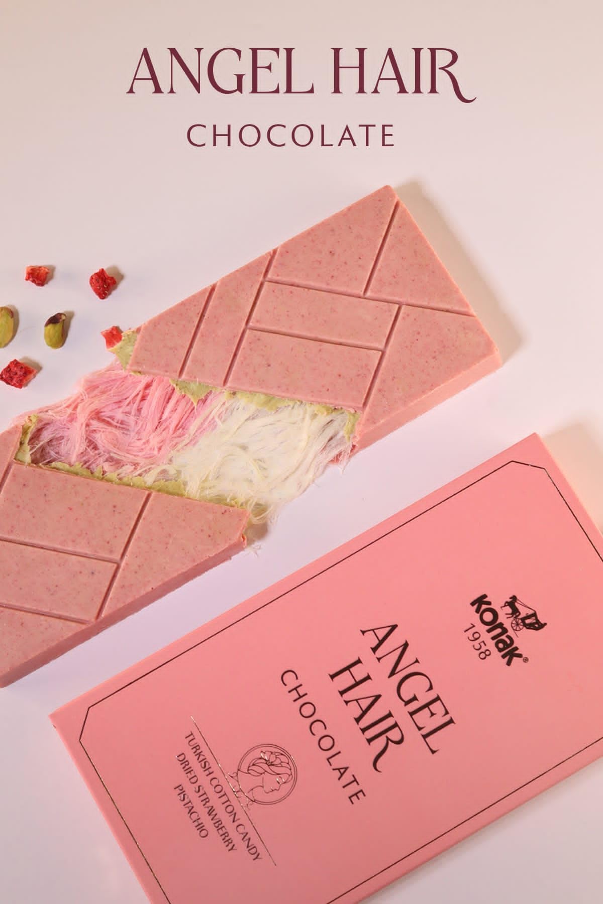 Angel Hair - Chocolate Cotton Candy Bar 170 Gram Strawberry And Pistachio Amazing Pack, Gift Box 5.9 Oz (1-Pack)