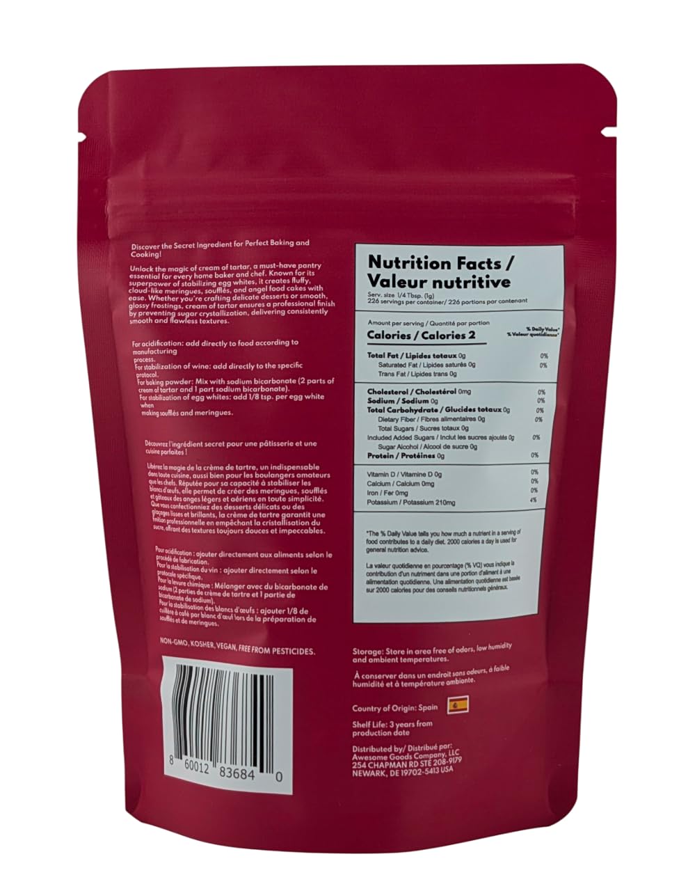 AROMACRAVE Cream of Tartar Powder, Stabilizes Egg Whites, 8 Ounce