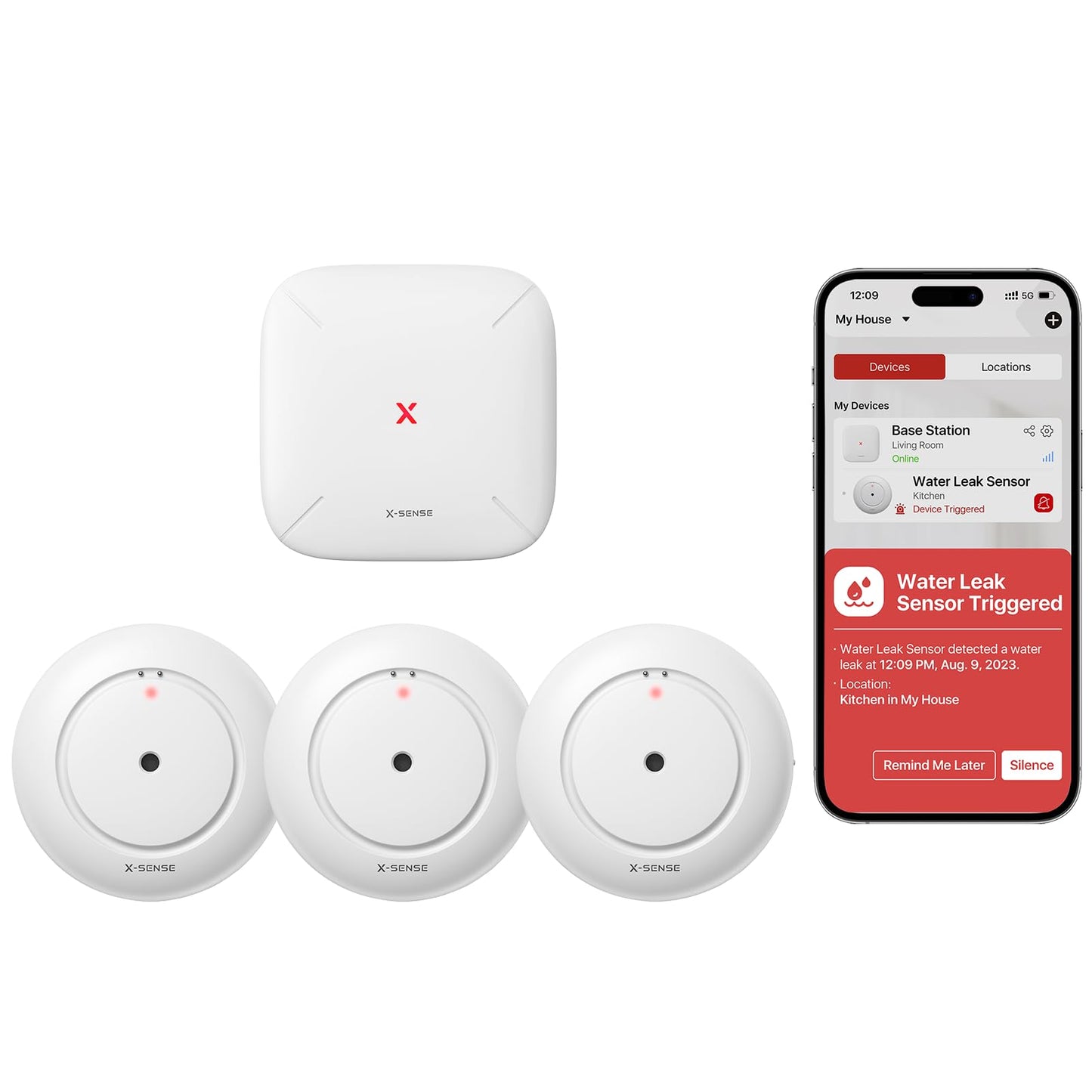 X-Sense Wi-Fi Water Leak Detector, Smart Water Sensor Alarm, Water Detector Alarm With 1700 Ft Transmission Range For Kitchens,