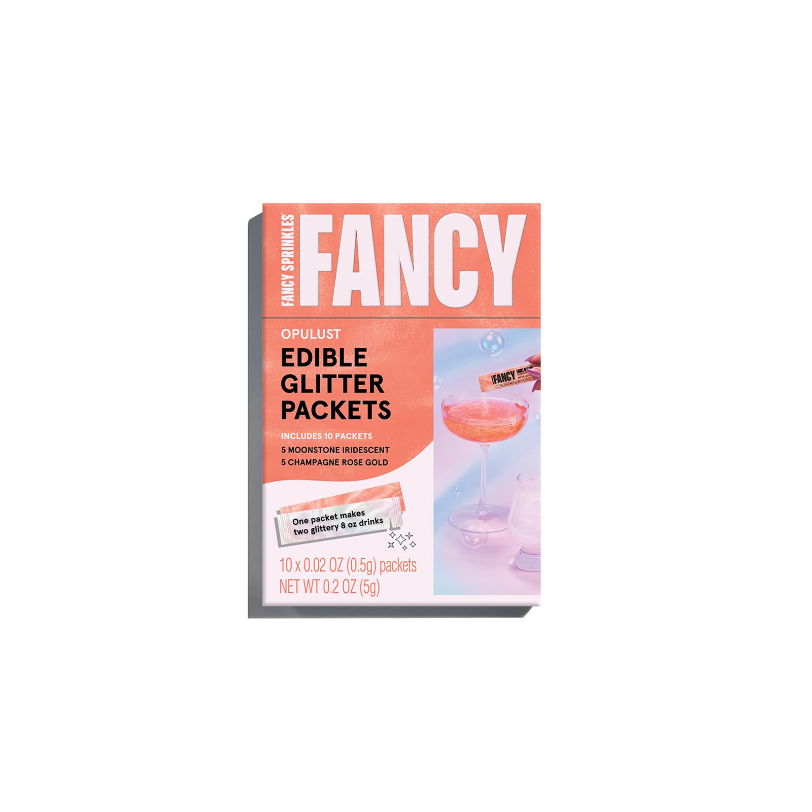 Fancy Sprinkles Edible Glitter Pack - Moonstone Iridescent & Champagne Rose Gold, 1 Pack, Perfect for Drinks & Cocktails