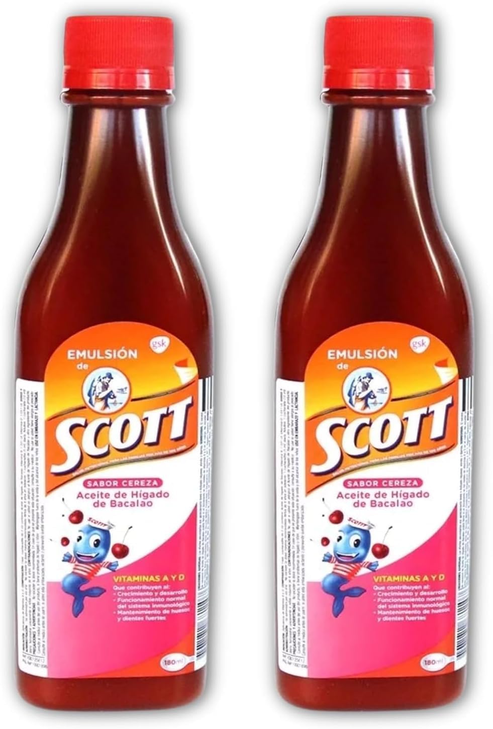 Emulsi  n de Scott Sabor Cereza - Jarabe Nutritivo Estilo Tradicional 180 ml x2
