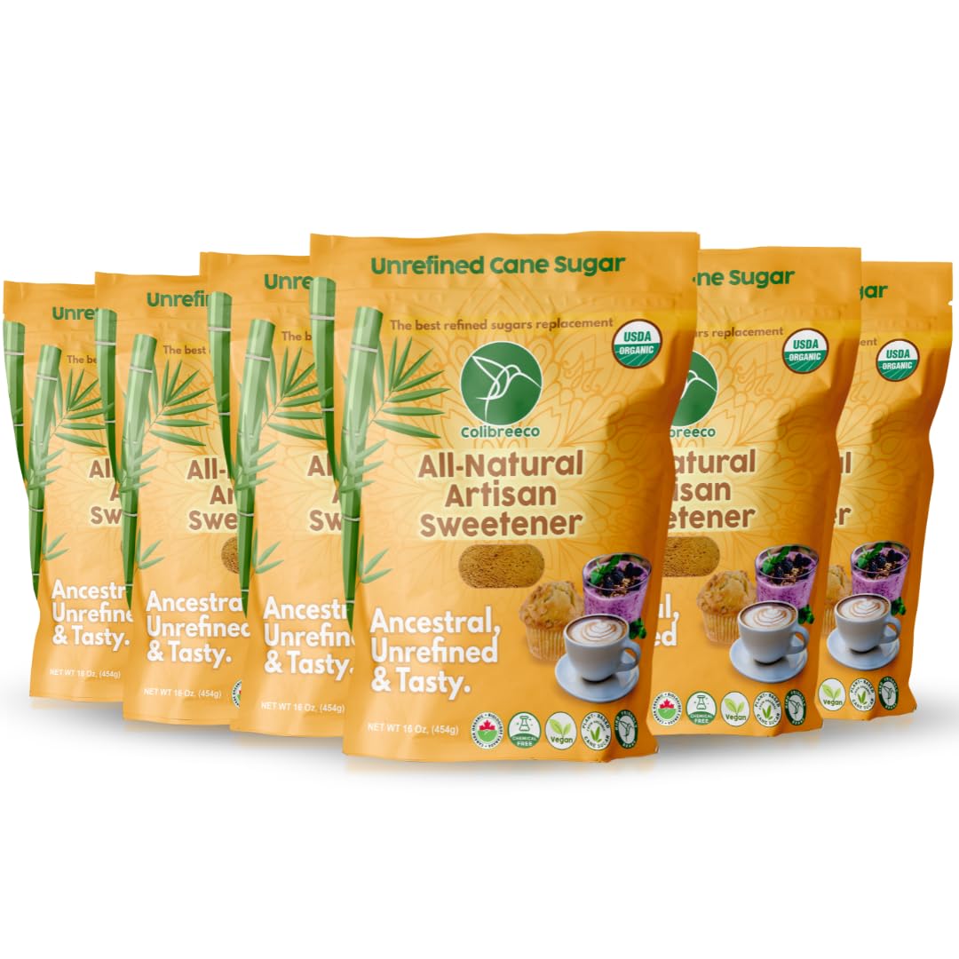 Colibreeco, Organic Unrefined Cane Sugar, 1 Pound (Pack of 6): Perfect for Sweetening Drinks & Recipes | Unprocessed & Chemical-