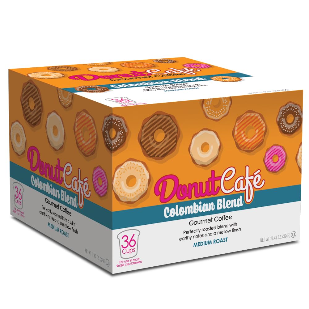 Donut Café - Coffee Gourmet Pods, Colombian Blend, Medium Roast – Non-Gmo, Gluten Free – Compatible With Keurig K Cup Malt-Inspired – Smooth & Delicious – 36 Count