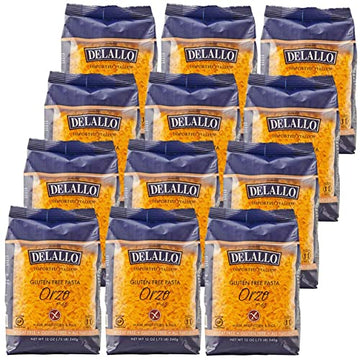 Delallo Gluten Free Orzo Pasta Made With Corn & Rice Wheat Free 12Oz Bag 12-Pack