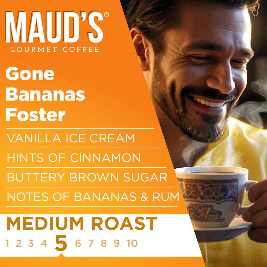 Maud'S Banana Foster Flavored Coffee Pods, 50 Ct | Gone Banana'S Foster Flavor | 100% Arabica Medium Roast Coffee | Solar Energy