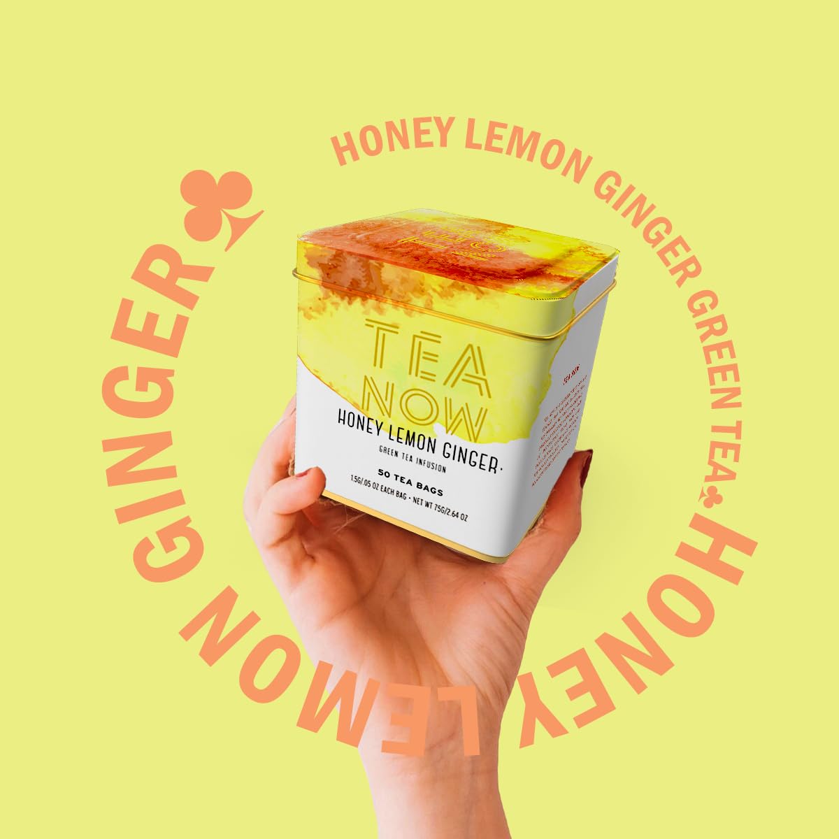 TEA NOW Honey Lemon Ginger Green Tea - Organic Ceylon, 50 Tea Bags, Herbal Teas with Antioxidants, Caffeinated, Perfect for Women