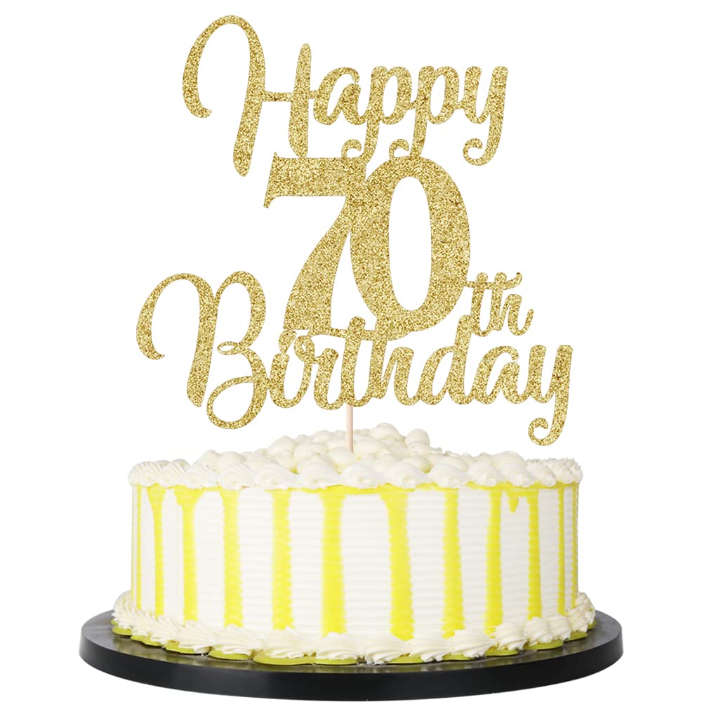 Palasasa Gold Happy 70Th Birthday Cake Topper - 70Th Anniversary Cake Topper Party Decorations (70Th)