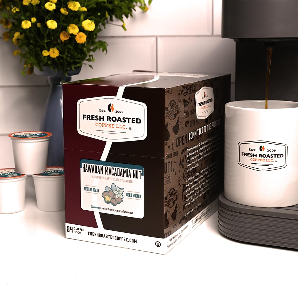 Fresh Roasted Coffee, Hawaiian Macadamia Nut, Flavored Coffee Pods, K-Cup Compatible, 24 Count