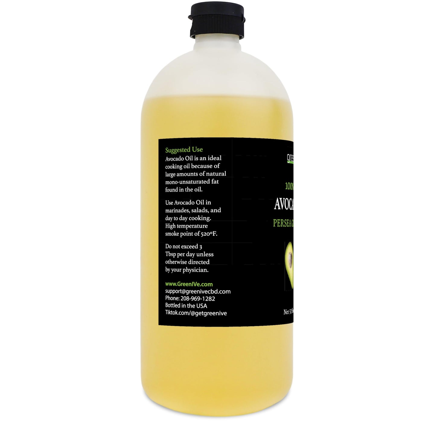 GreenIVe Avocado Oil 100% Pure Cold Pressed Non-GMO Vegan 32 Fl Oz
