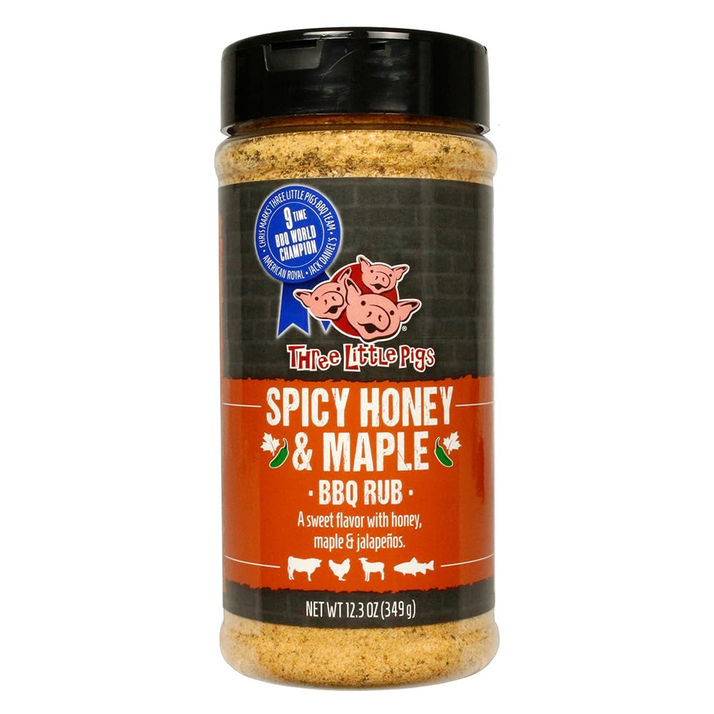 THREE LITTLE PIGS Spicy Honey & Maple BBQ Rub - Sweet Flavor with Jalapenos - 12.3 oz
