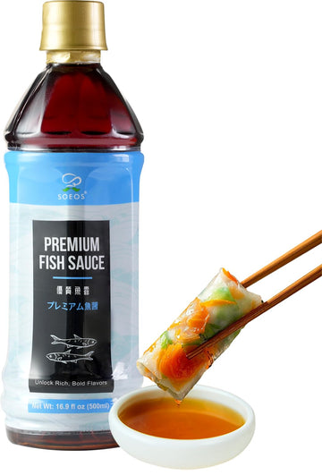 Soeos Fish Sauce, 16.9 fl oz (500ml), Savory Flavor, Premium Fish Sauce for Cooking, Crafted for Dressings and Marinades, Natura