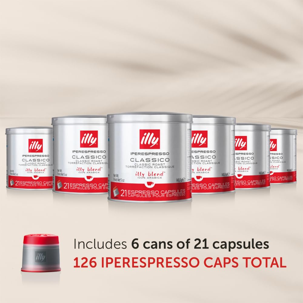 illy Coffee iperEspresso Capsules - Single-Serve Coffee Capsules & Pods - Single Origin Coffee Pods - Classico Medium Roast with Notes of Caramel - For iperEspresso Capsule Machines - 21 Count  6 Pack