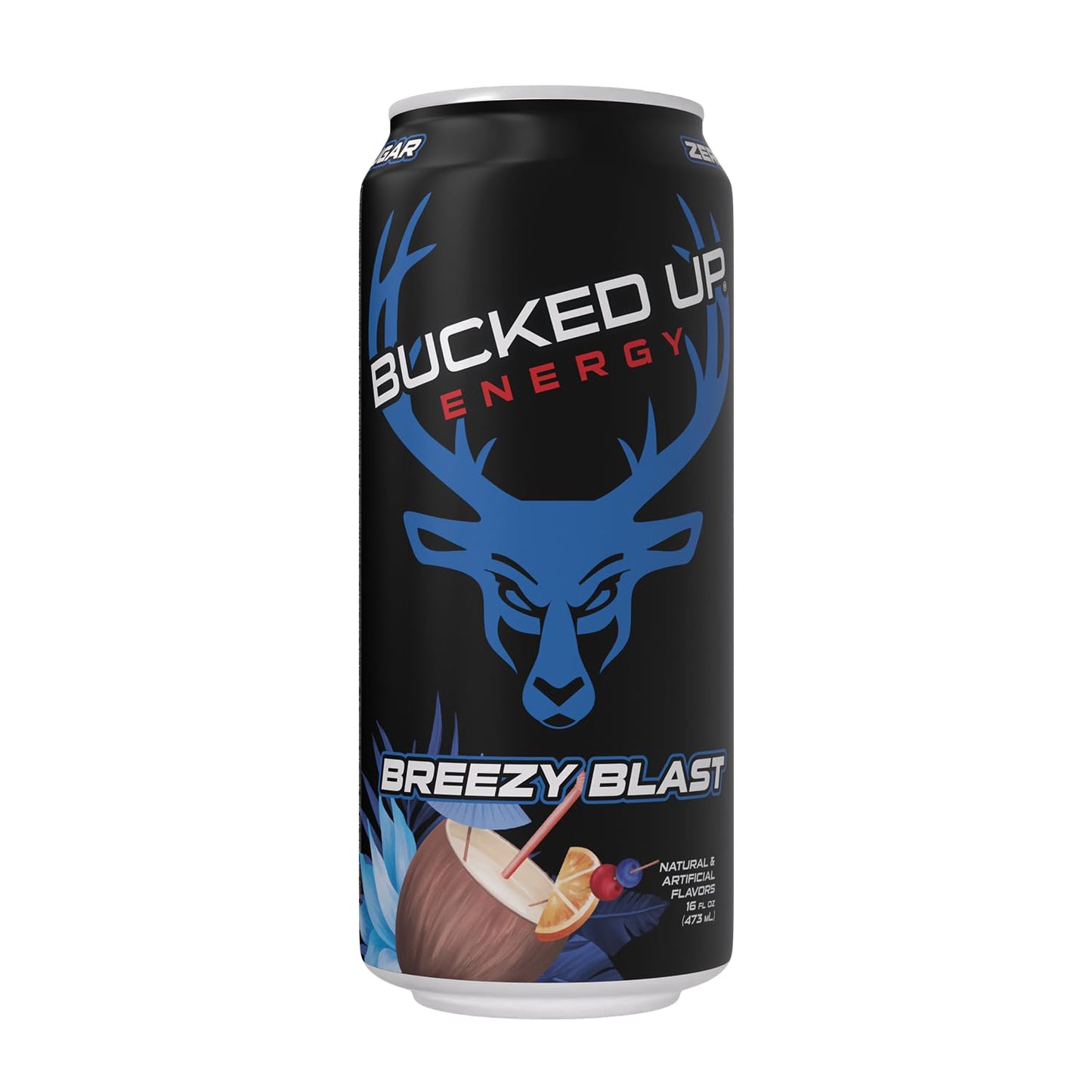 Bucked Up Energy Drink 300mg - Breezy Blast Flavor - 12 Count