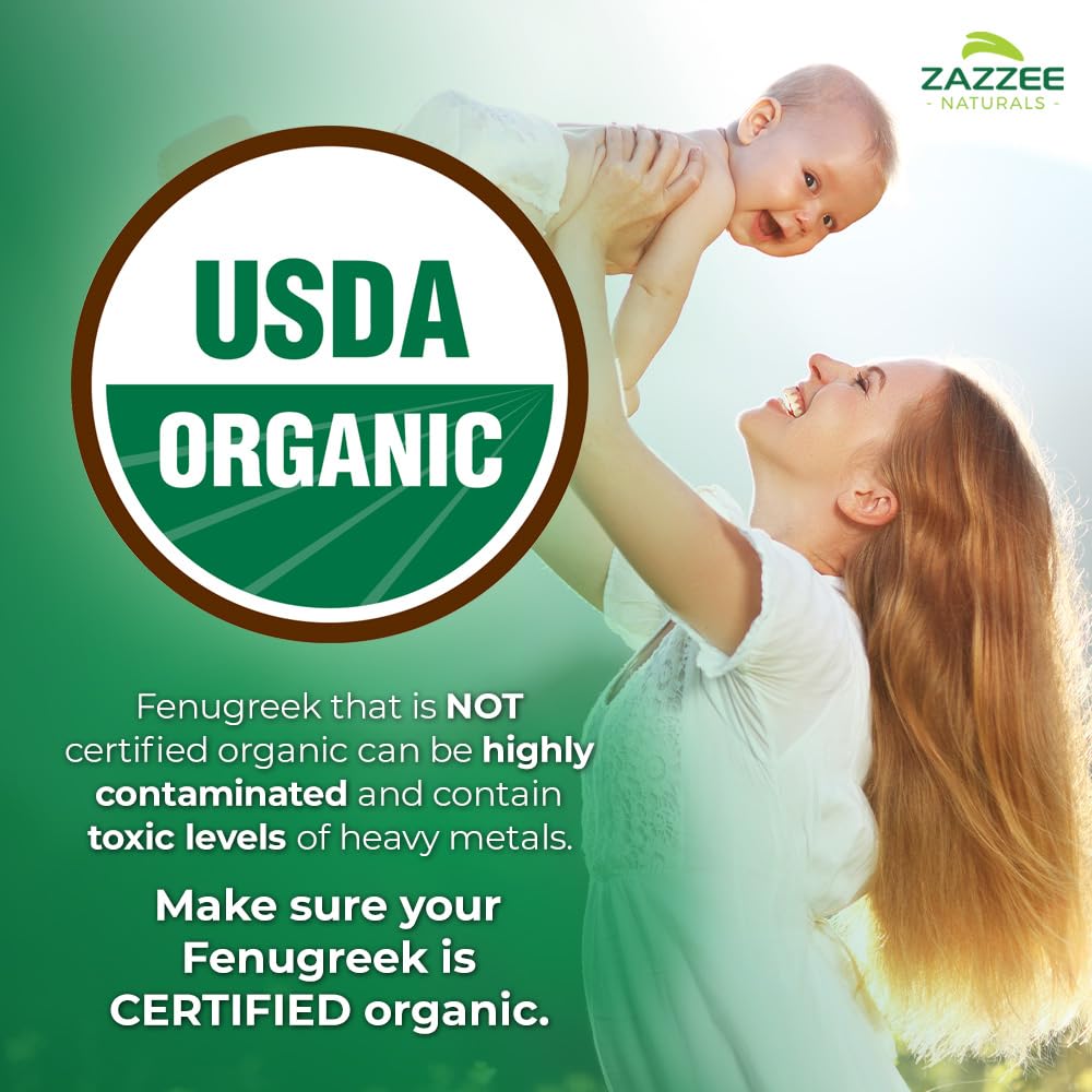 Zazzee Organic Fenugreek 30:1 Extract 6000 mg - 120 Vegan compact pieces, Non-GMO, 4 Month Supply