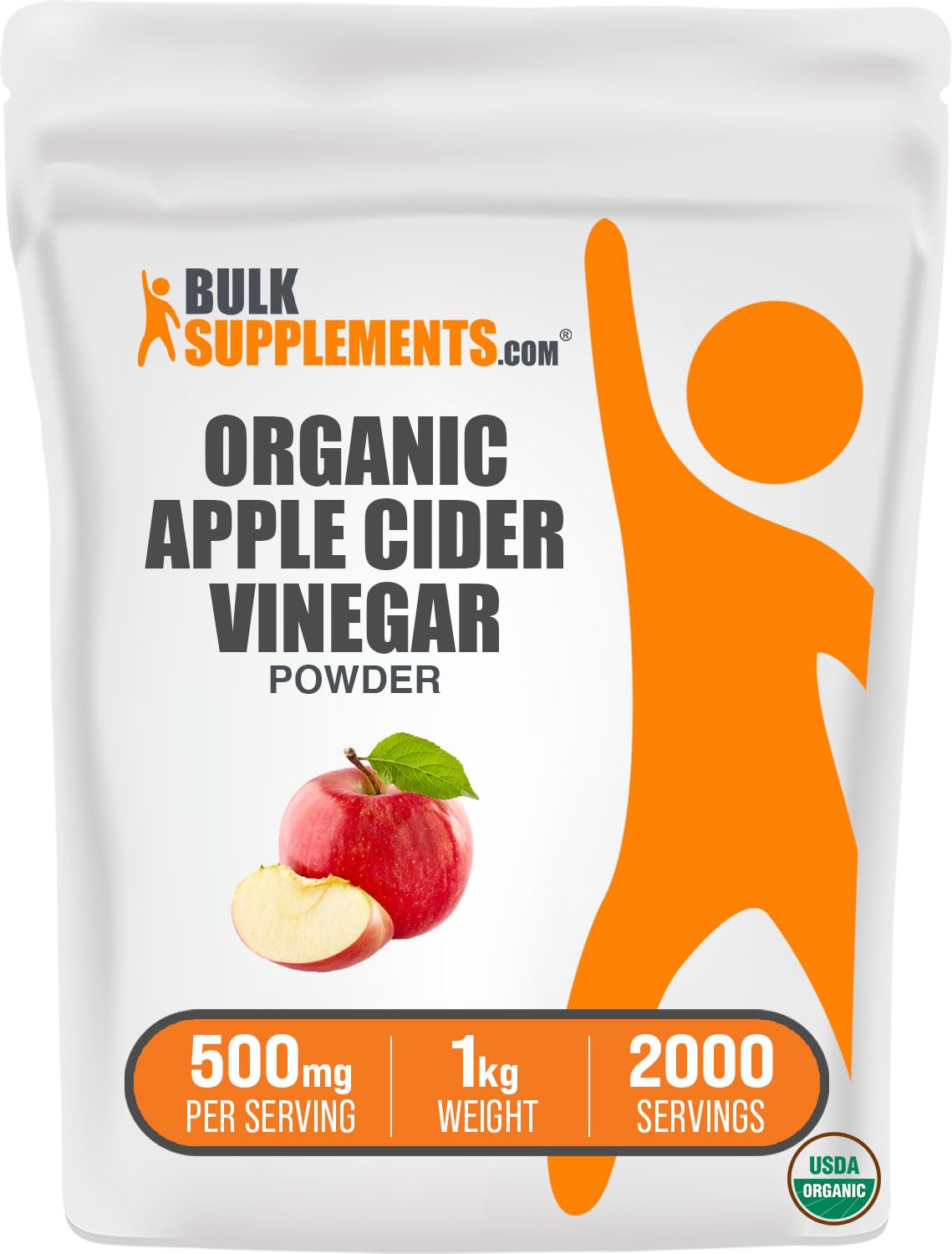 BulkSupplements Organic Apple Cider Vinegar Powder, Vegan, Gluten Free, 500mg per Serving, 2.2 lbs, Model ORGAPPCIDVIN