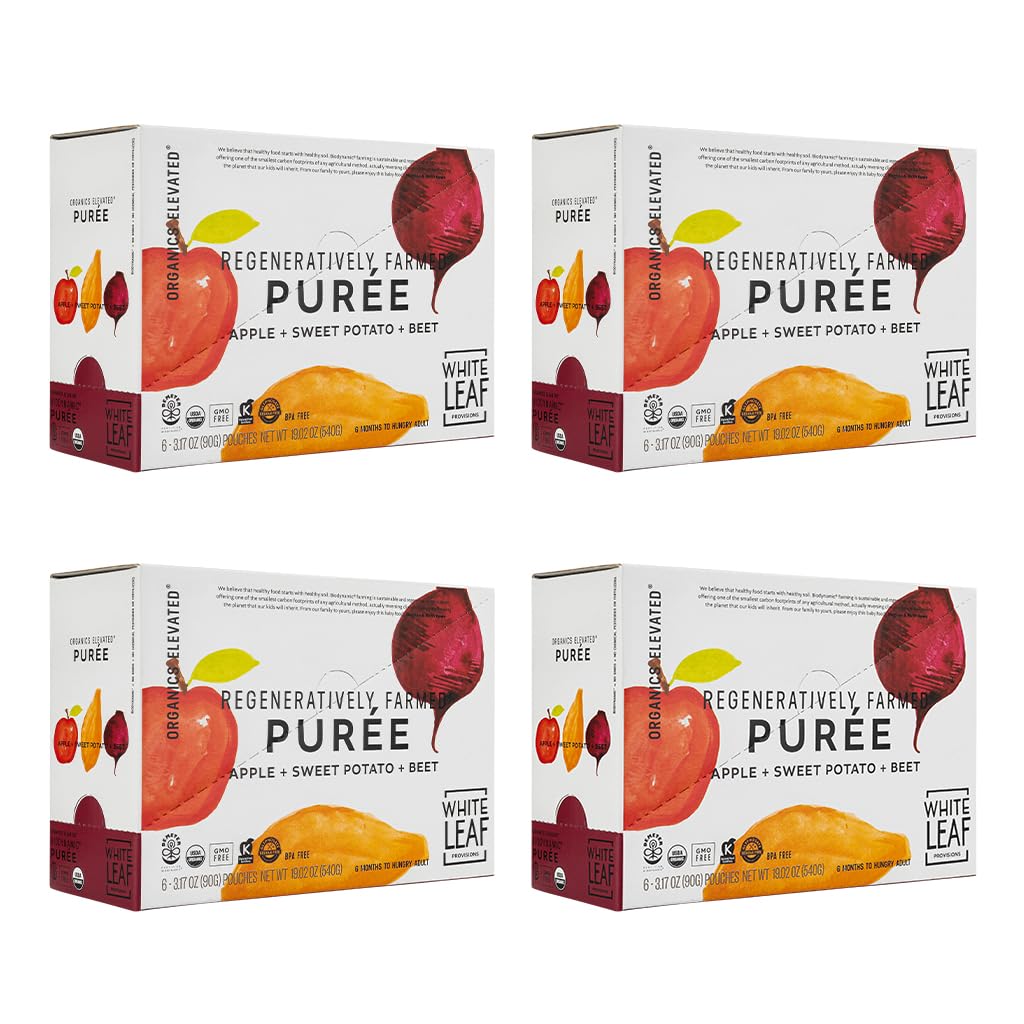 White Leaf Provisions Organic Purees / Baby Food Pouches - Fruits, Veggies & Grains, Toddler Snack, Regeneratively Farmed, No Added Sugar, Non-Gmo, Bpa-Free Pouches 3.17 Oz (Pack Of 24, Apple + Sweet Potato + Beet)