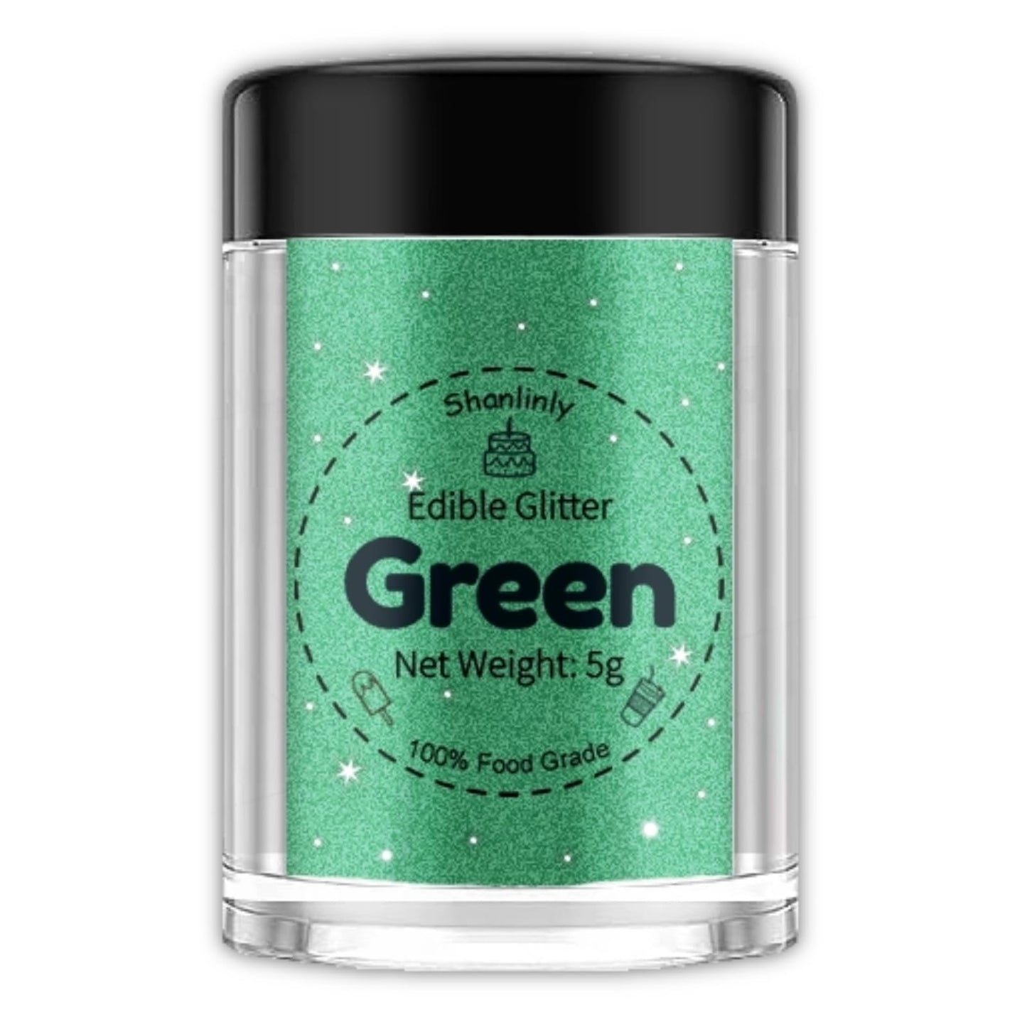 Shanlinly Green Edible Glitter - Food Grade Shimmer Luster Dust for Cakes, Cocktails, Cupcakes - 5g
