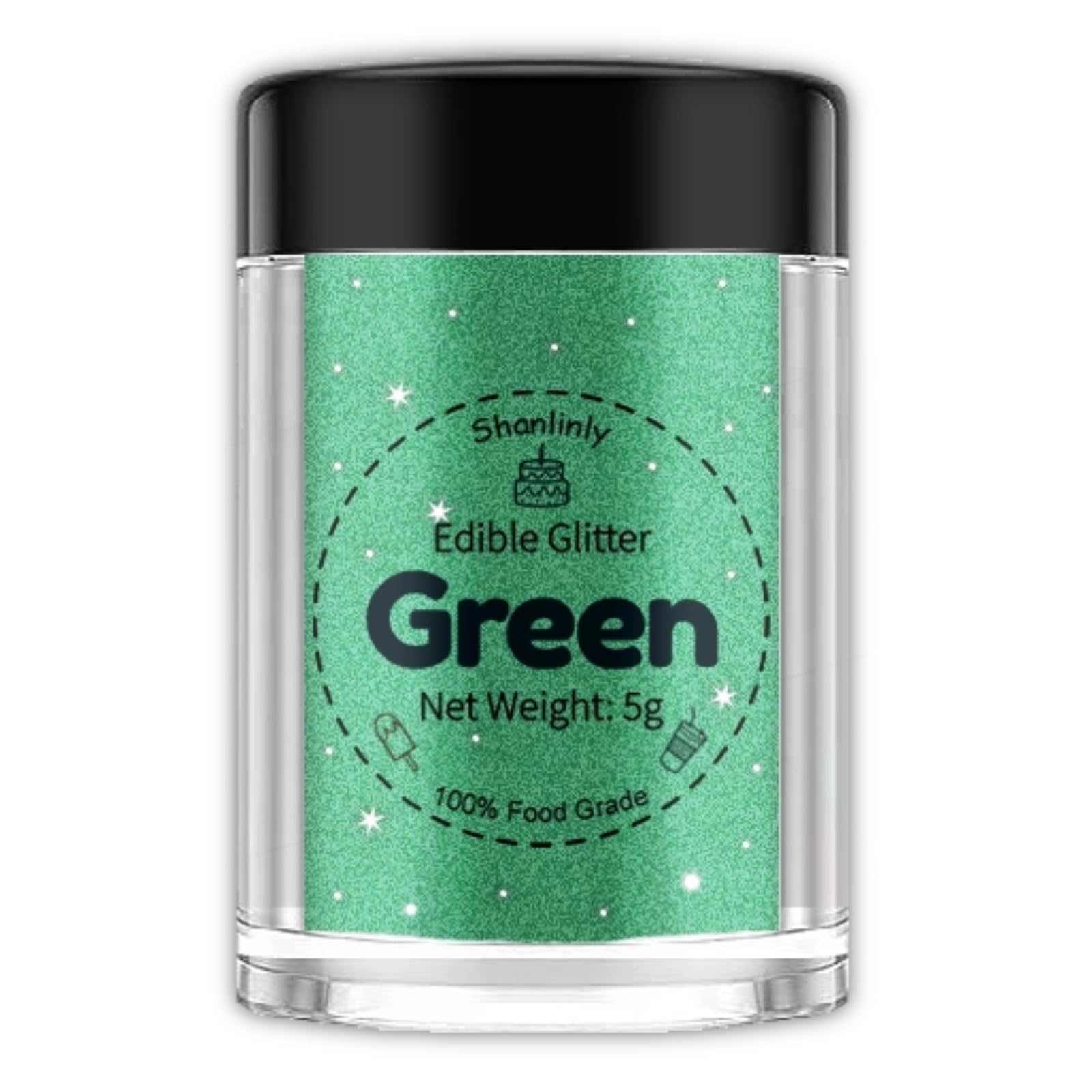 Shanlinly Green Edible Glitter - Food Grade Shimmer Luster Dust for Cakes, Cocktails, Cupcakes - 5g