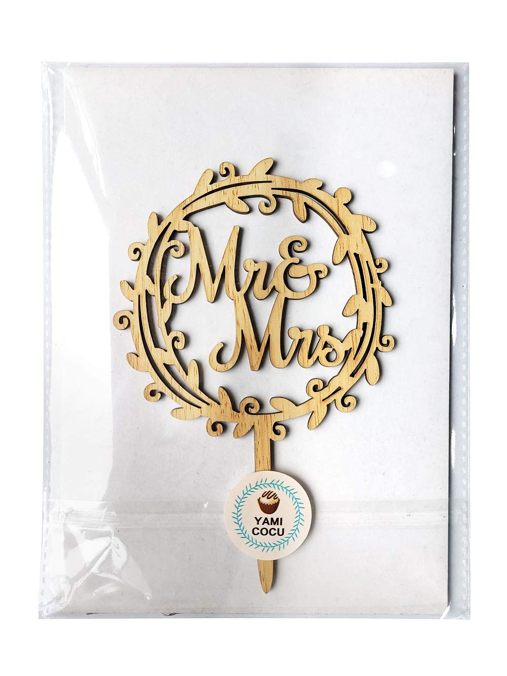 YAMI COCU Mr and Mrs Cake Toppers Rustic Wood Decoration, Brown, 1 Count