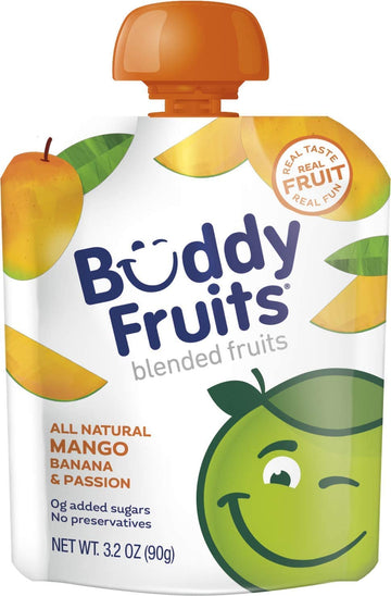 Buddy Fruits Snacks To Go Mango Unsweetened Applesauce 3.2Oz Pouch (18Pk) Gluten-Nut-Dairy-Preservatives-Bpa Free, Non Gmo, Kosh