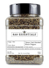 Raw Essentials Texas Oak Smoked Black Pepper | Bold Smoky Flavor | 8 Ounce Bottle | Non-GMO, Gluten-Free, Paleo, Vegan