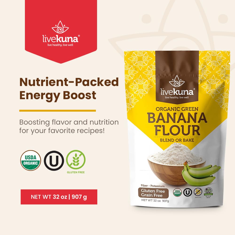 LiveKuna Organic Banana Flour - Gluten-Free & Grain-Free, 32 oz, Non-GMO, All-Purpose Baking Alternative