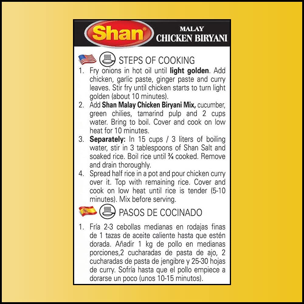 Shan - Malay Chicken Biryani Seasoning Mix (60G) - Spice Packets For Chicken Layered Pilaf (Pack Of 6)